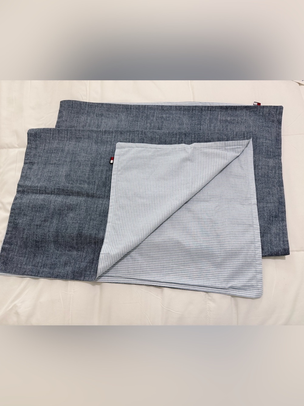 TOMMY HILFIGER Blue Chambray Pin Stripe Preppy Nautical STANDARD Pillow Shams